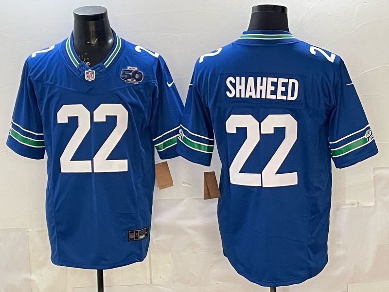 Men 2026 Seattle Seahawks #22 Shaheed Blue 3th generations Throwback Nike Limited NFL Jersey 01->seattle seahawks->NFL Jersey